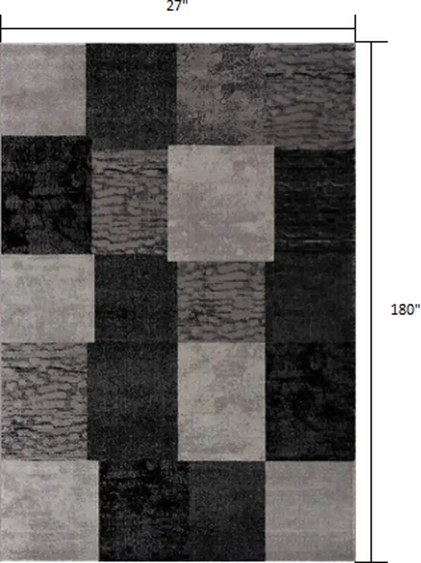 15' Gray Checkered Power Loom Runner Rug Photo 3