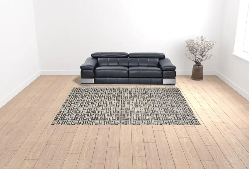 Gray Geometric Distressed Area Rug Photo 2