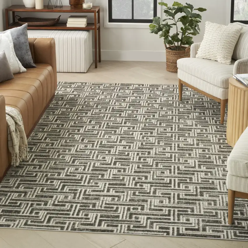 Gray Geometric Distressed Area Rug Photo 3
