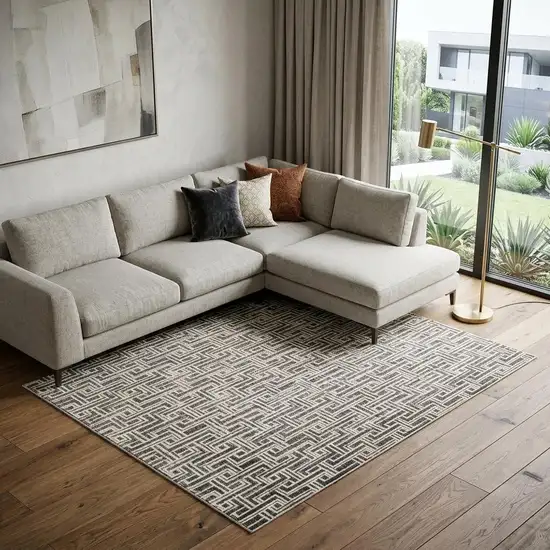 Gray Geometric Distressed Area Rug Photo 1