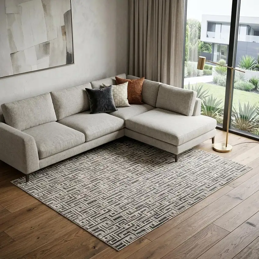 Gray Geometric Distressed Area Rug Photo 1