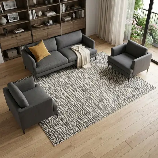 Gray Geometric Distressed Area Rug Photo 1