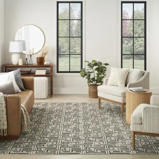 Gray Geometric Distressed Area Rug Photo 5