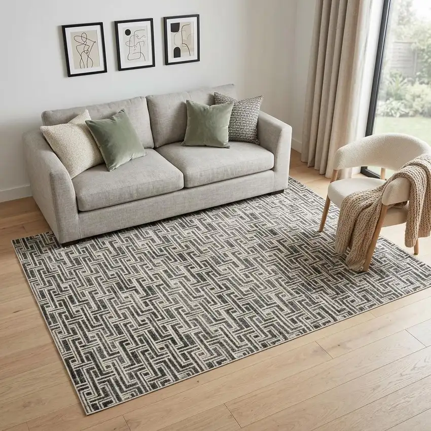 Gray Geometric Distressed Area Rug Photo 1