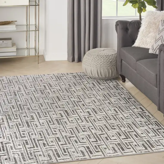 Gray Geometric Distressed Area Rug Photo 3