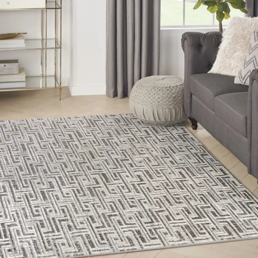 Gray Geometric Distressed Area Rug Photo 3