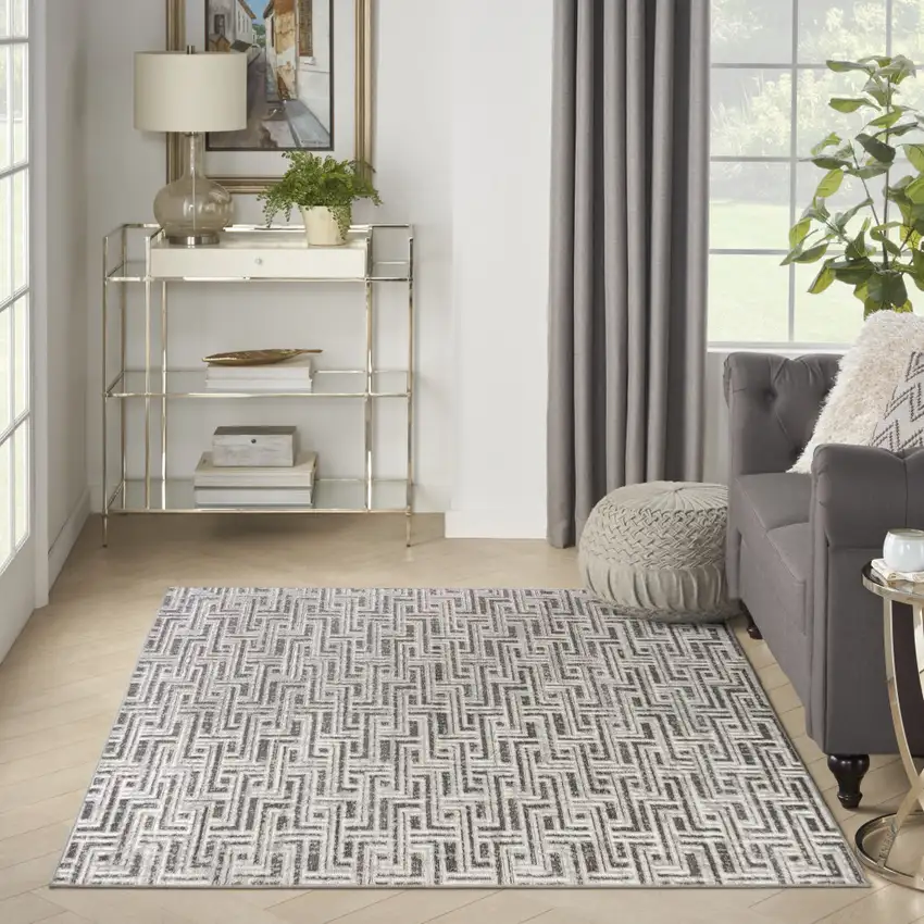 Gray Geometric Distressed Area Rug Photo 4