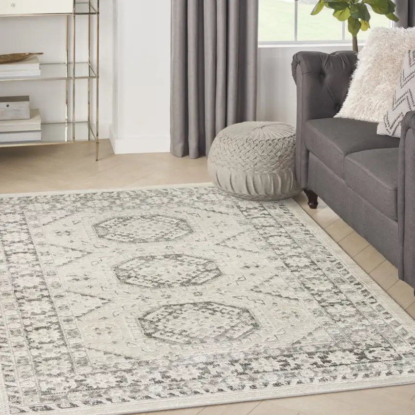 Gray Geometric Distressed Area Rug Photo 3