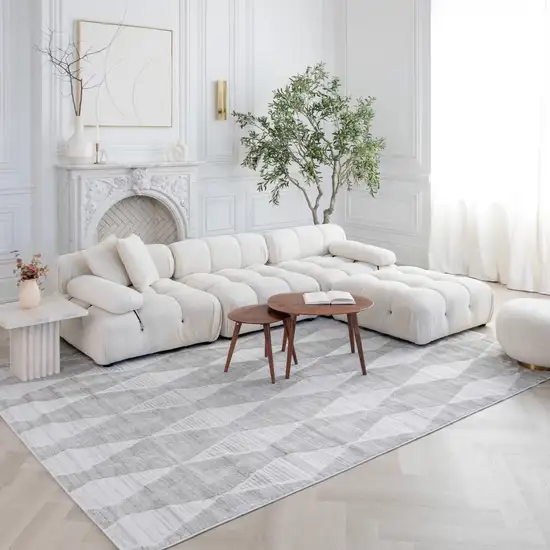 Gray and Ivory Geometric Distressed Area Rug Photo 4