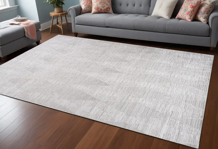 Gray Geometric Distressed Area Rug Photo 1