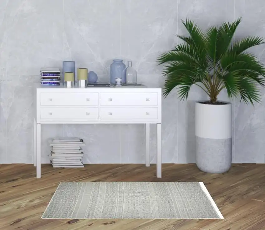 Gray Geometric Flatweave Handmade Distressed Area Rug With Fringe Photo 2