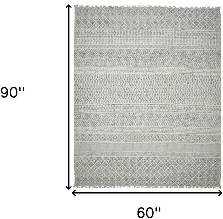 Gray Geometric Flatweave Handmade Distressed Area Rug With Fringe Photo 5