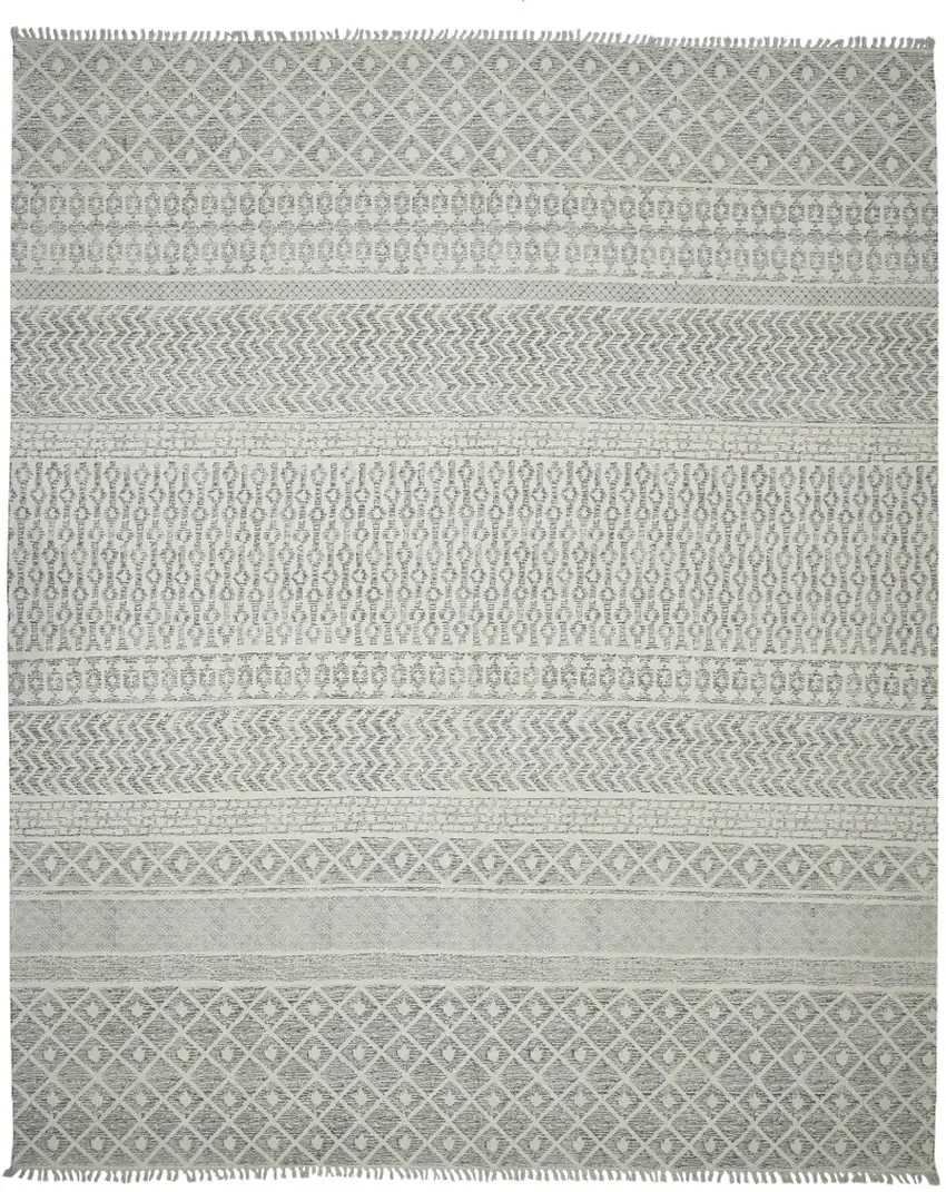 Gray Geometric Flatweave Handmade Distressed Area Rug With Fringe Photo 1