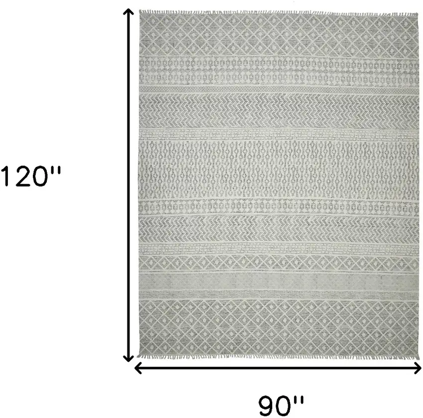 Gray Geometric Flatweave Handmade Distressed Area Rug With Fringe Photo 5