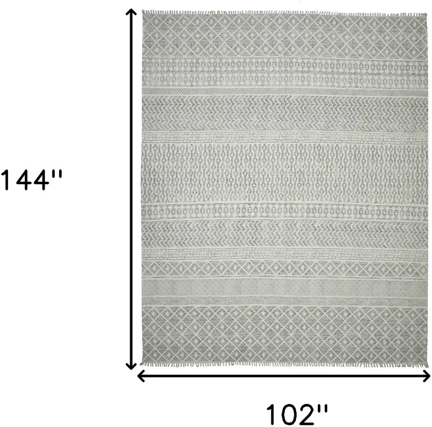 Gray Geometric Flatweave Handmade Distressed Area Rug With Fringe Photo 5
