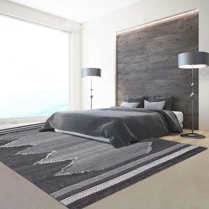 Gray Geometric Handmade Indoor Outdoor Area Rug Photo 6