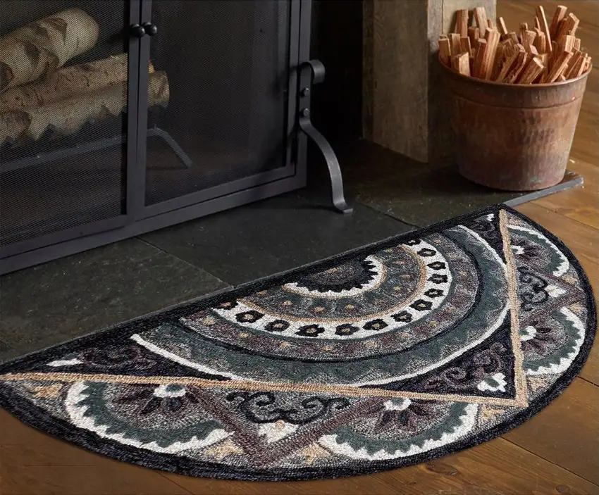Gray Geometric Medallion Hearth Rug Photo 7