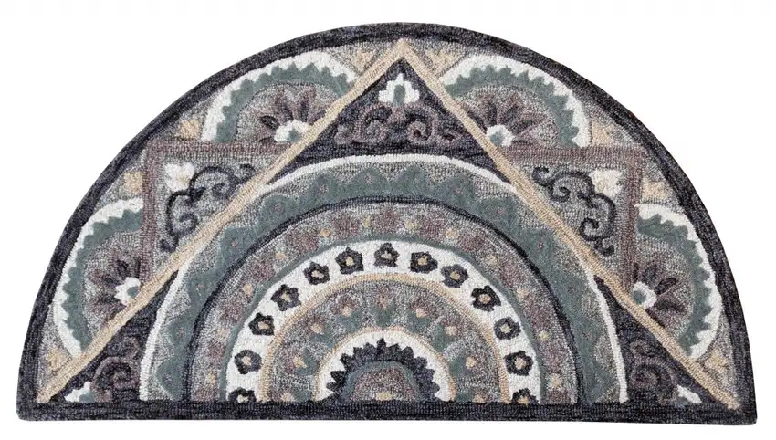Gray Geometric Medallion Hearth Rug Photo 2