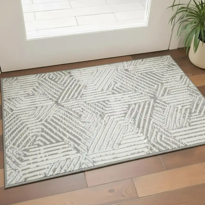 Gray Geometric Power Loom Area Rug Photo 1