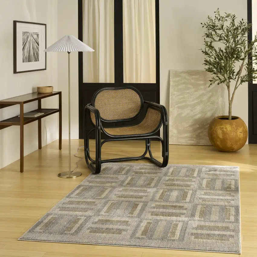 Gray Geometric Power Loom Area Rug Photo 7