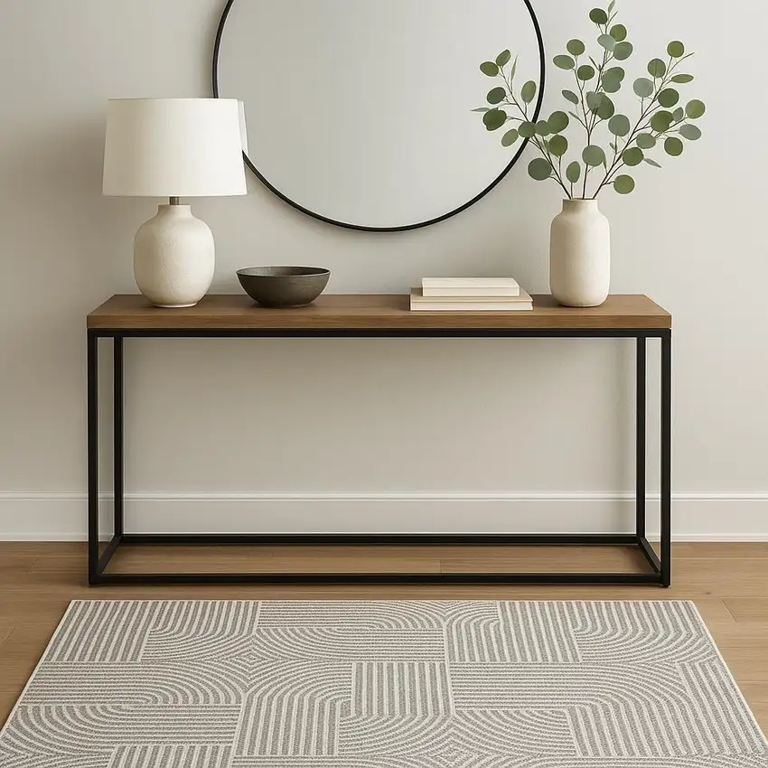 Gray Geometric Power Loom Area Rug Photo 1