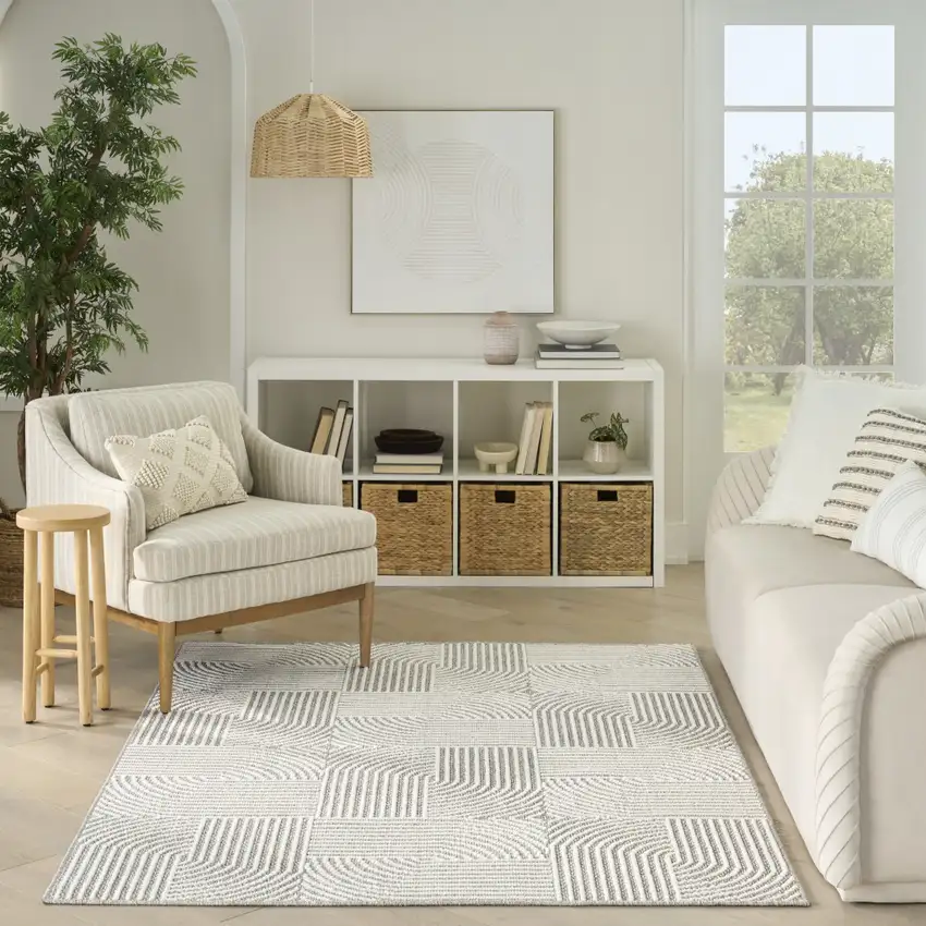 Gray Geometric Power Loom Area Rug Photo 6