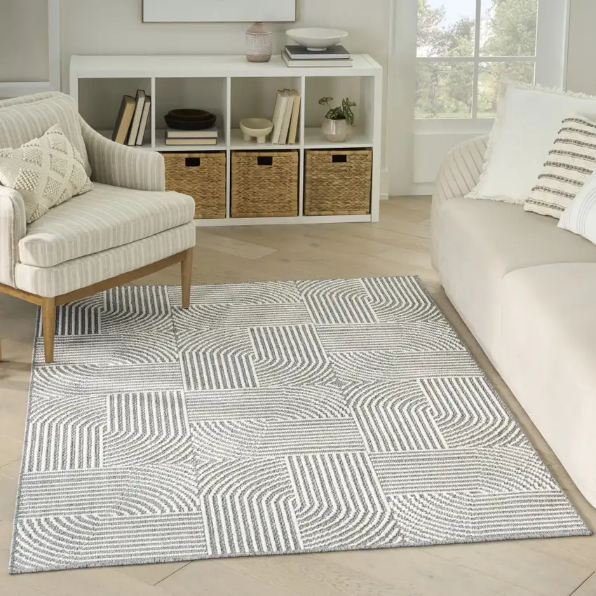 Gray Geometric Power Loom Area Rug Photo 6