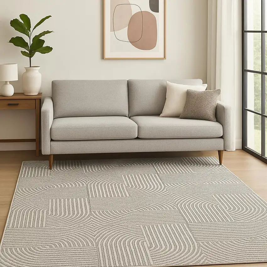 Gray Geometric Power Loom Area Rug Photo 1