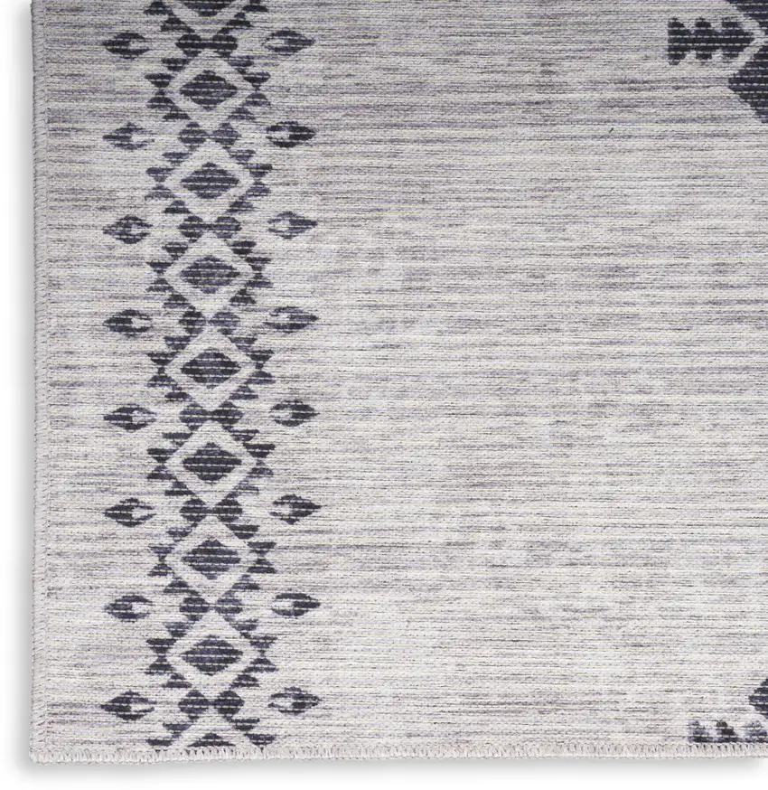 Gray Geometric Power Loom Washable Runner Rug Photo 4