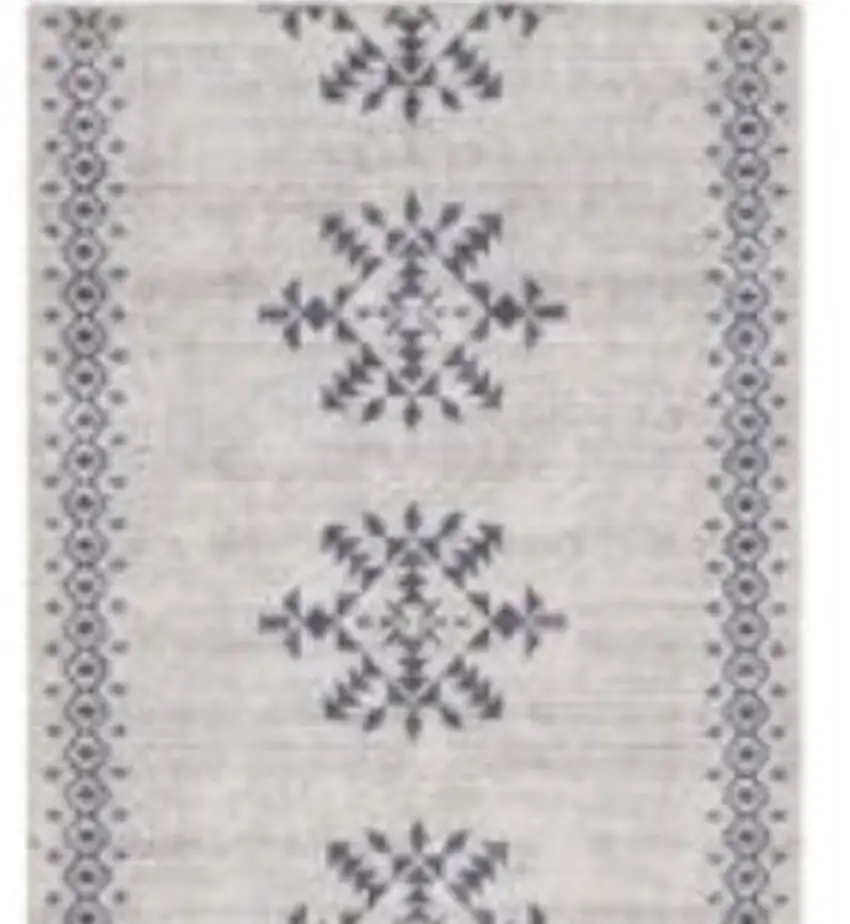 Gray Geometric Power Loom Washable Runner Rug Photo 7