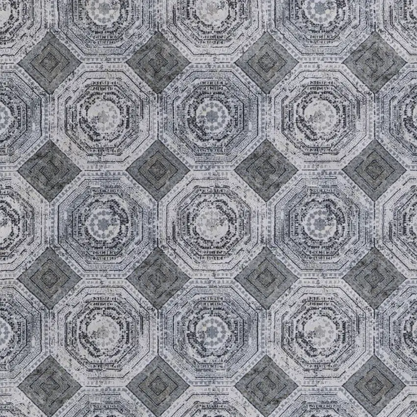 Gray Geometric Power Loom Worn Faded Area Rug Photo 6