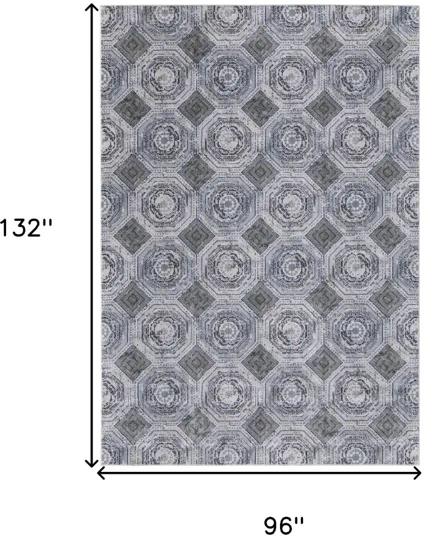 Gray Geometric Power Loom Worn Faded Area Rug Photo 3