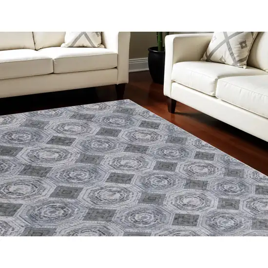 Gray Geometric Power Loom Worn Faded Area Rug Photo 1