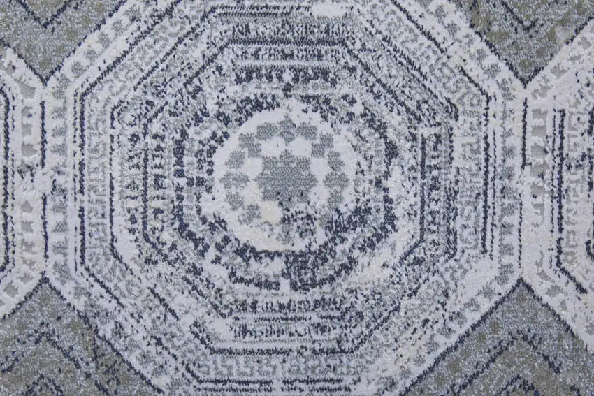 Gray Geometric Power Loom Worn Faded Area Rug Photo 5