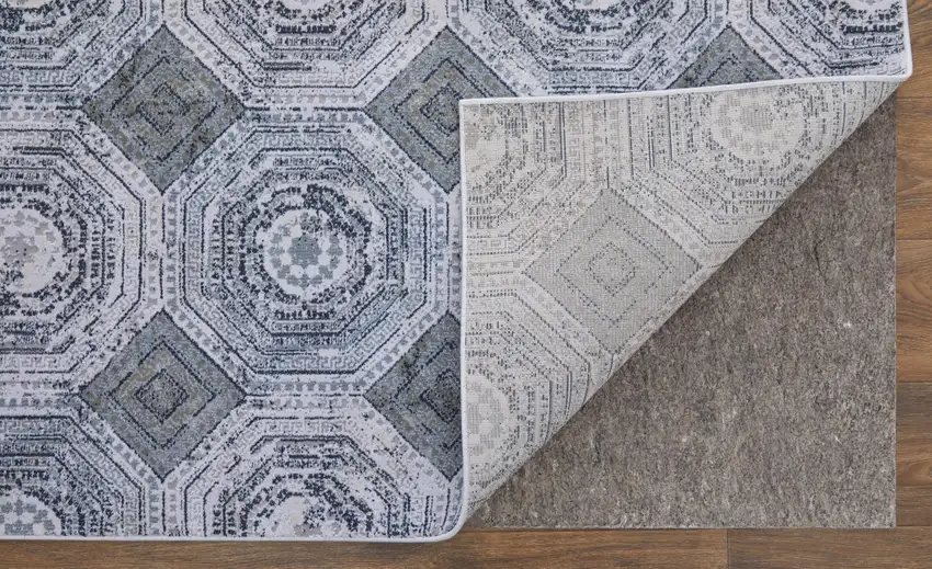 Gray Geometric Power Loom Worn Faded Area Rug Photo 8