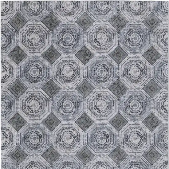 Gray Geometric Power Loom Worn Faded Area Rug Photo 4