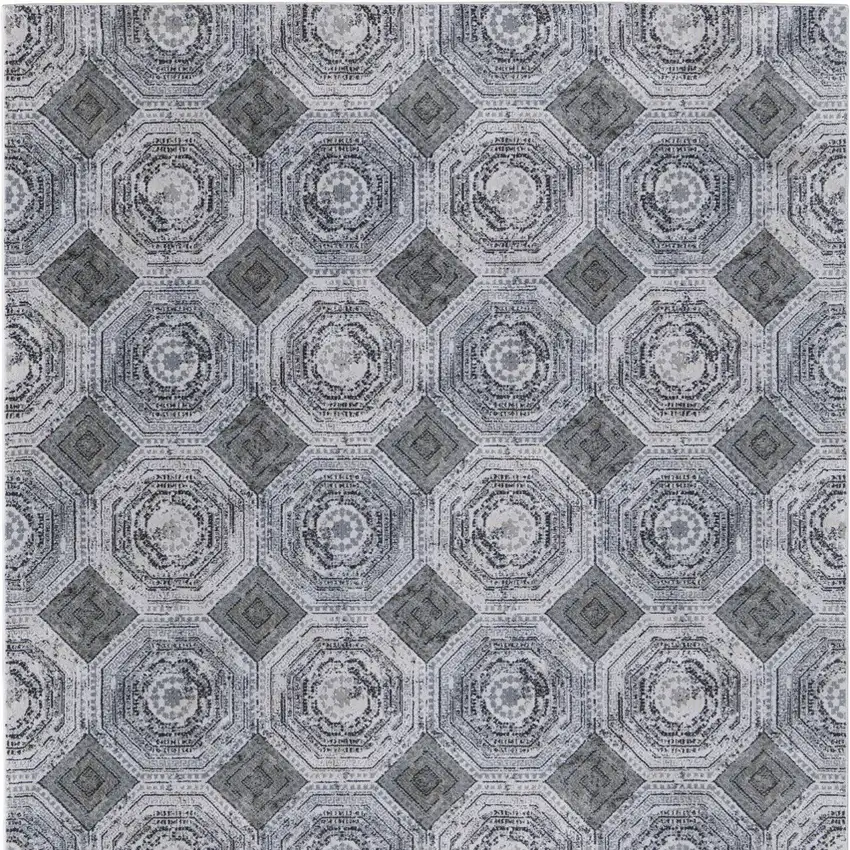 Gray Geometric Power Loom Worn Faded Area Rug Photo 4