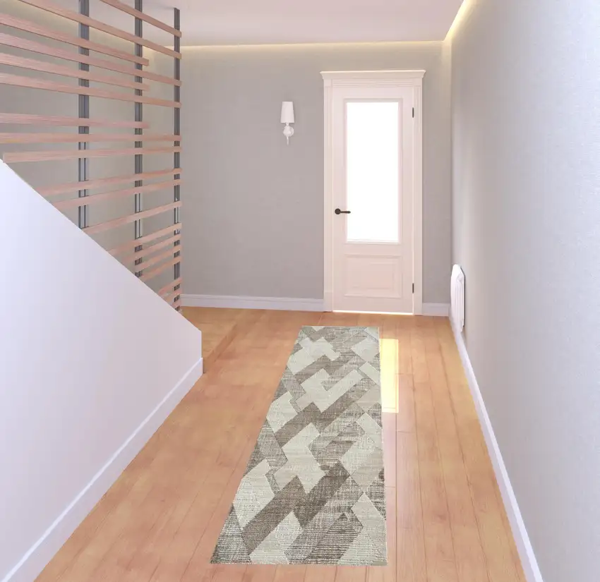 Gray Geometric Runner Rug Photo 2
