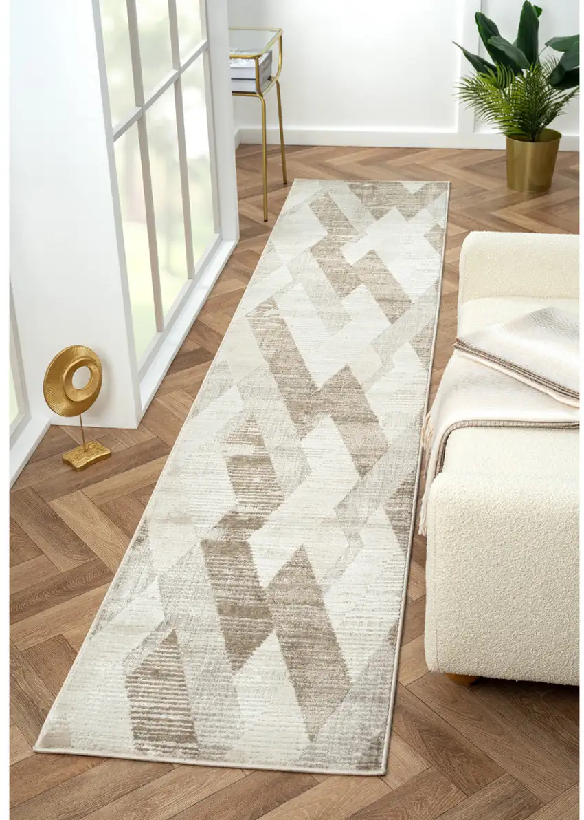 Gray Geometric Runner Rug Photo 5