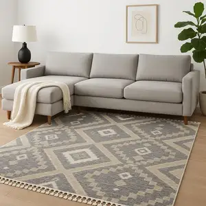 Photo of Gray Geometric Shag Area Rug