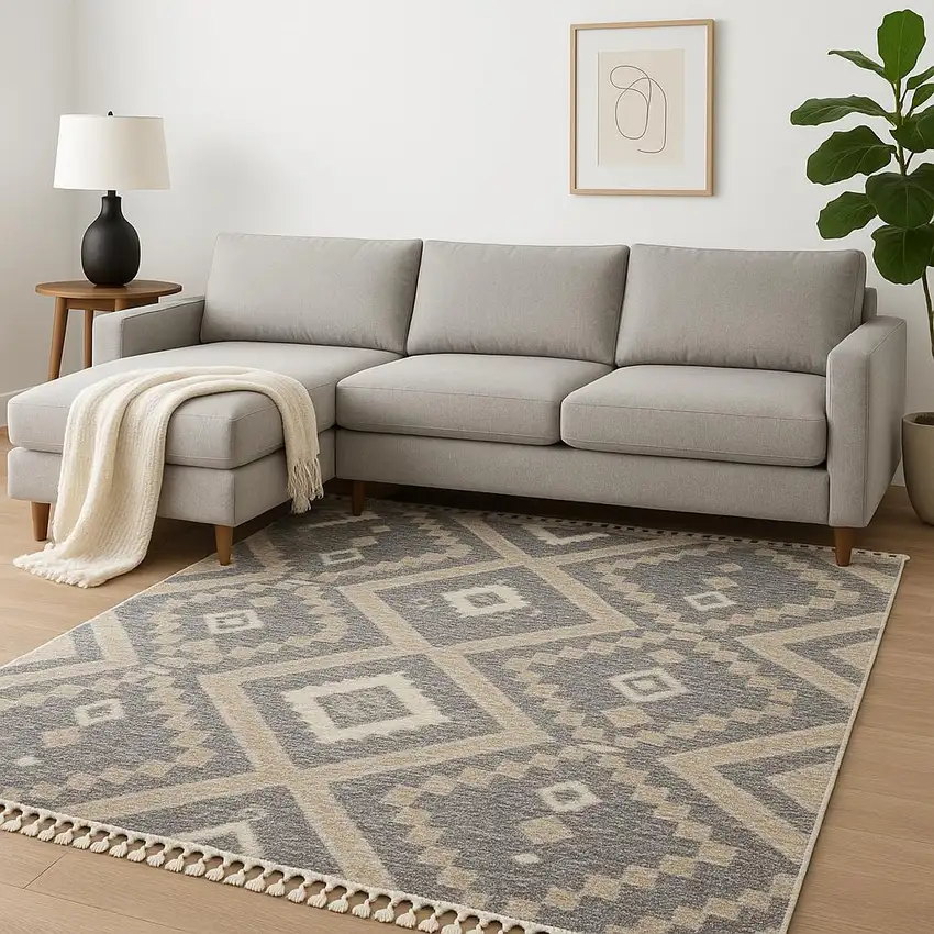 Gray Geometric Shag Area Rug Photo 1