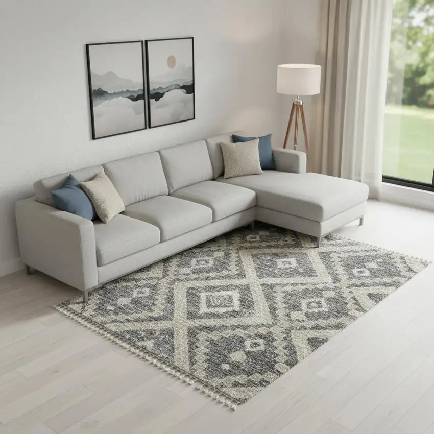 Gray Geometric Shag Area Rug Photo 1