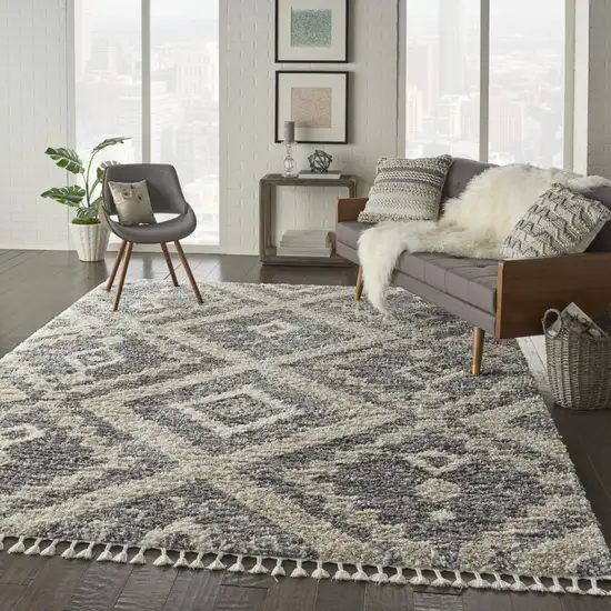 Gray Geometric Shag Area Rug Photo 6