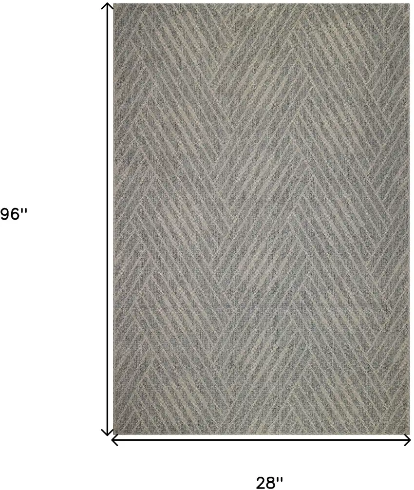 Gray Geometric Stain Resistant Indoor Outdoor Runner Rug Photo 6