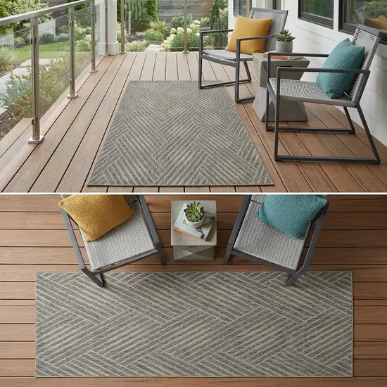 Gray Geometric Stain Resistant Indoor Outdoor Runner Rug Photo 1