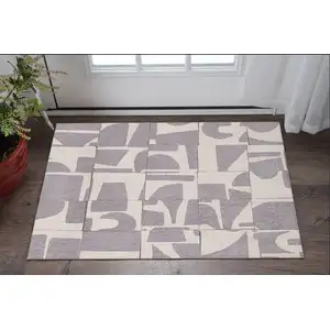 Photo of Gray Geometric Washable Area Rug