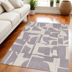 Photo of Gray Geometric Washable Area Rug