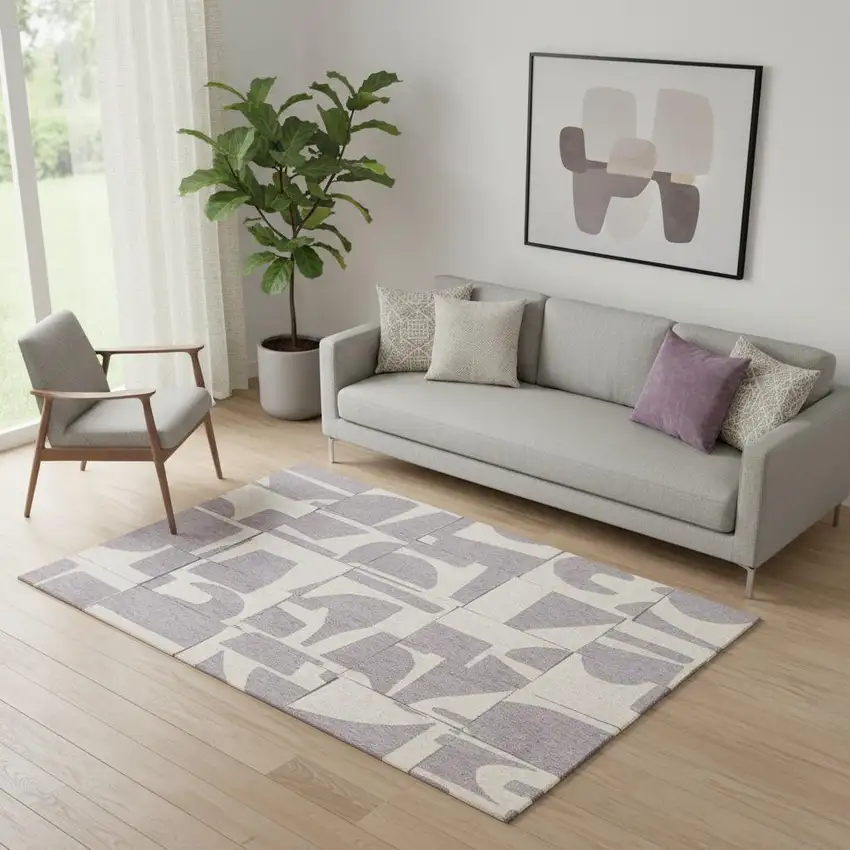 Gray Geometric Washable Area Rug Photo 1