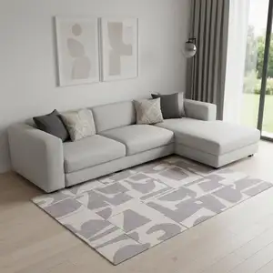 Photo of Gray Geometric Washable Area Rug