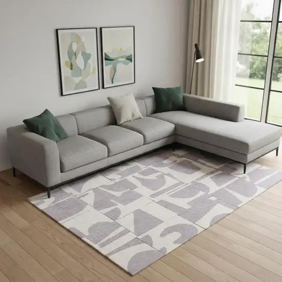 Gray Geometric Washable Area Rug Photo 1